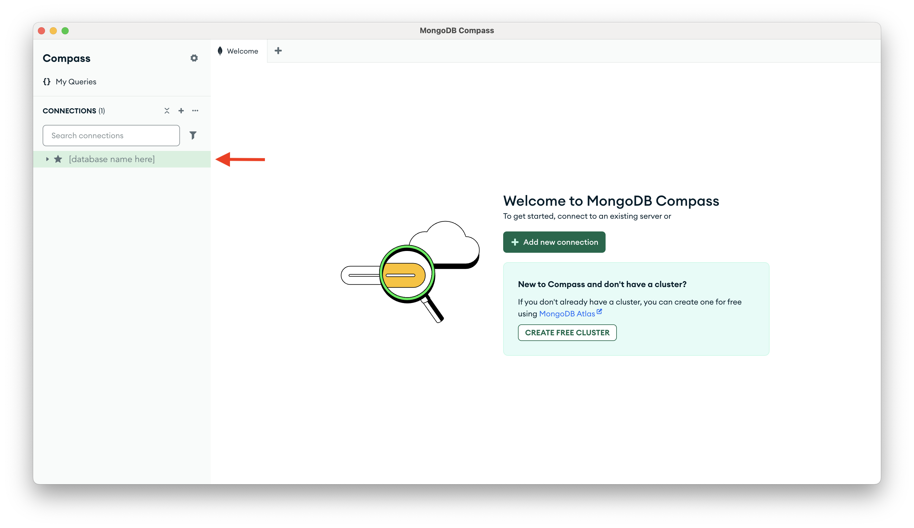 Screenshot of the MongoDB Compass Home Page